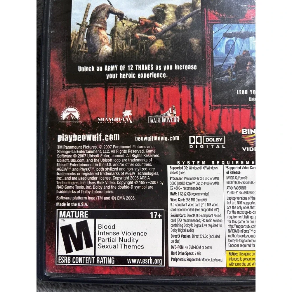 Beowulf The Game PC DVD ROM Ubisoft Action Adventure Mature 17+ Disc and‎ Manual